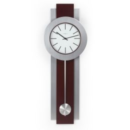 Modern Pendulum Style Wall Clock in Dark Merlot Cherry & Nickel