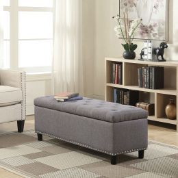 Grey Linen 48-inch Bedroom Storage Ottoman Bench Footrest