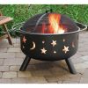 Stars Moon Sky Black Steel Fire Pit Bowl with Screen Cooking Grate and Poker