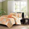 California King size 5-Piece Comforter Set in Orange Damask Print