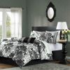 California King size 7-Piece Comforter Set with Black Grey Damask Pattern