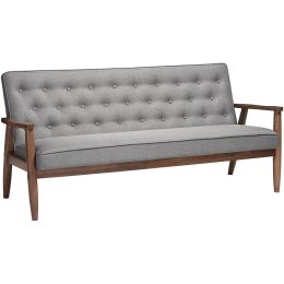 Modern Grey Button-Tufted Upholstered Sofa with Dark Walnut Wood Finish Frame