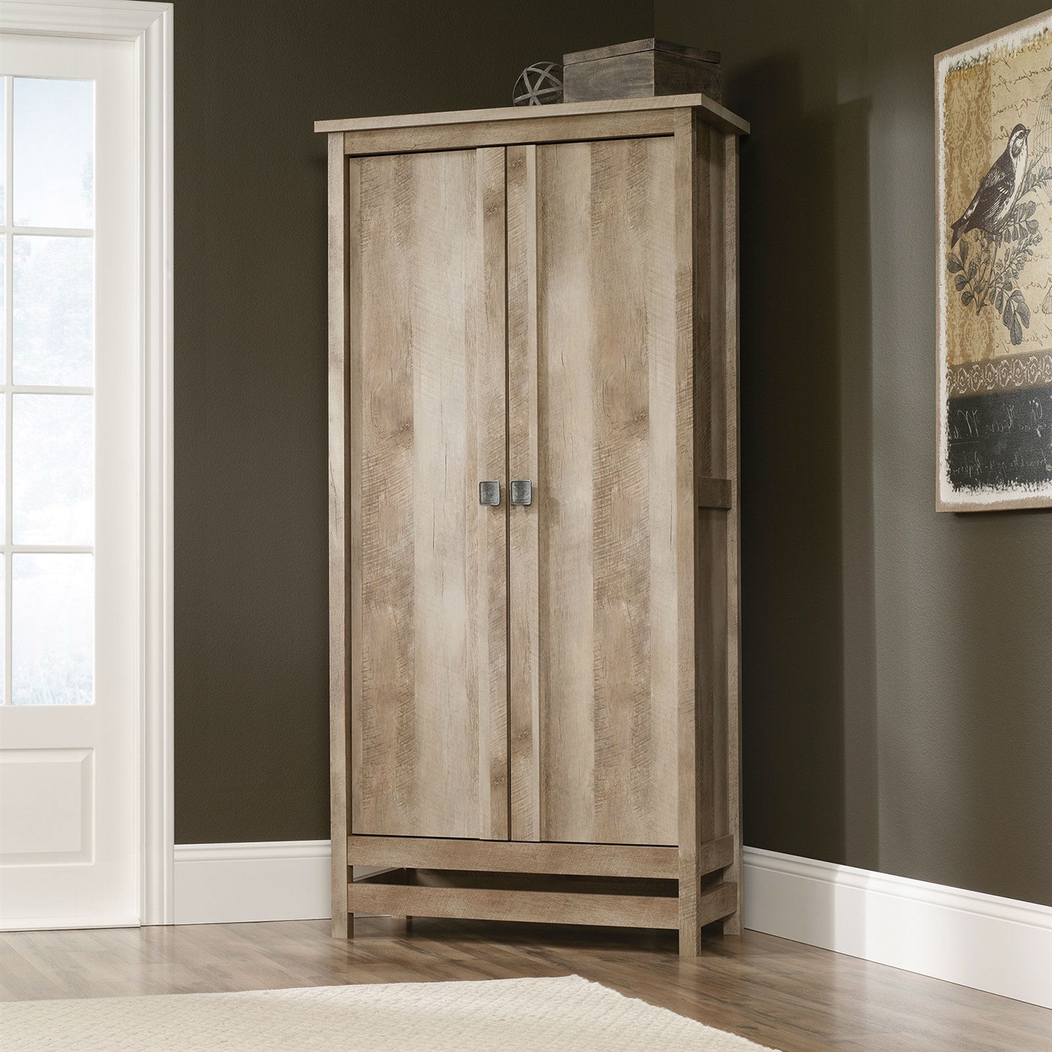 Cottage Style Wardrobe Armoire Storage Cabinet in Light Oak Wood Finish