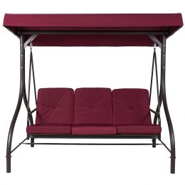Burgundy Outdoor Patio Deck Porch Canopy Swing with Cushions