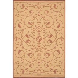 7'6 x 10'9 Large Area Rug with Floral Vine Leaves Pattern in Terracotta