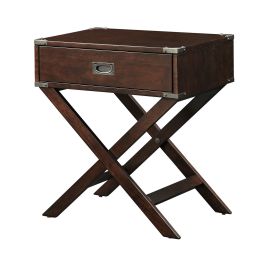 Espresso Brown Wood 1-Drawer End Table Nightstand with X Legs
