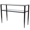 Modern Black Metal Console Table with Tempered Glass Top and Bottom Shelf