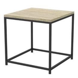 Modern Metal Frame End Table Nightstand with Taupe Finish Wood Top Side Table