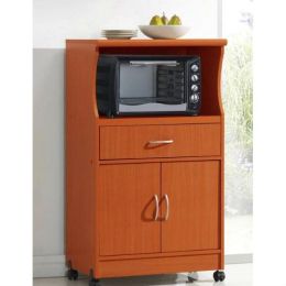 Portable Mahogany Wood Finish Kitchen Cabinet Microwave Cart
