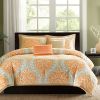 King size 5-Piece Comforter Set in Orange Damask Print