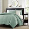 King size Seafoam Green Blue Coverlet Set with Quilted Floral Pattern