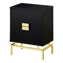 24in Retro 2 Drawer NightStand End Table Cappuccino with Gold Metal Legs