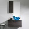 Modern Blue Glass Bathroom Vessel Sink and Faucet with Chrome Drain