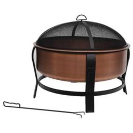 Rustic Copper Fire Pit Tub with Screen Cover