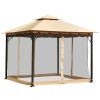 10 x 10 Ft Outdoor Gazebo with Taupe Brown Vented Canopy and Mesh Side Walls