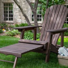 Dark Brown Wood Adirondack Chair with Built-in Retractable Ottoman