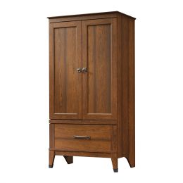 Bedroom Wardrobe Cabinet Storage Armoire in Medium Brown Cherry Wood Finish