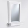 Framed Bathroom Mirror Rectangular Shape with Bottom Shelf in White Wood Finish