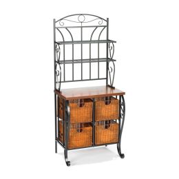 Kitchen Pantry Bakers Rack with 4 Wicker Drawers