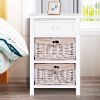 White Wooden 1-Drawer End Table Nightstand with 2 Baskets