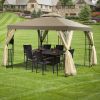 10 x 10 Ft Outdoor Patio Gazebo with Taupe Brown Canopy and Mesh Sidewalls
