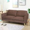 Modern Light Brown Coffee Fabric Mid-Century Style Sofa with Wood Legs