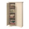 Antique White Finish Wardrobe Armoire Storage Cabinet with Louver Doors