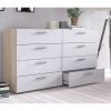 White Modern Bedroom 8-Drawer Double Dresser with Oak Finish Sides and Top