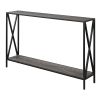 Weathered Grey Wood Console Sofa Table with Bottom Shelf and Metal Frame