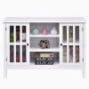White Wood Sofa Table Console Cabinet with Tempered Glass Panel Doors