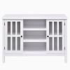 White Wood Sofa Table Console Cabinet with Tempered Glass Panel Doors
