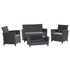 4-Piece Outdoor Patio Furniture Set in Grey Resin Wicker and Cushions